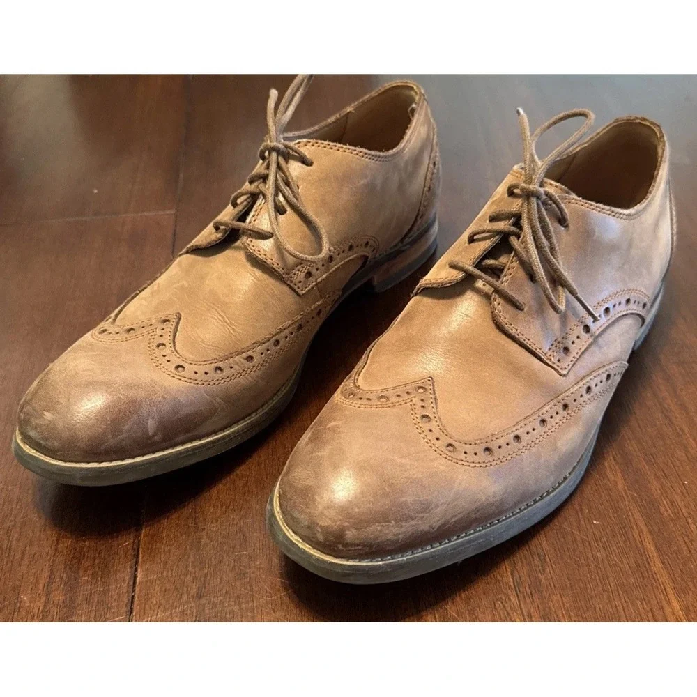 Clarks Cushion Plus Brown Leather Wingtip Brogue Oxford Dress‎ Shoes Mens US 10